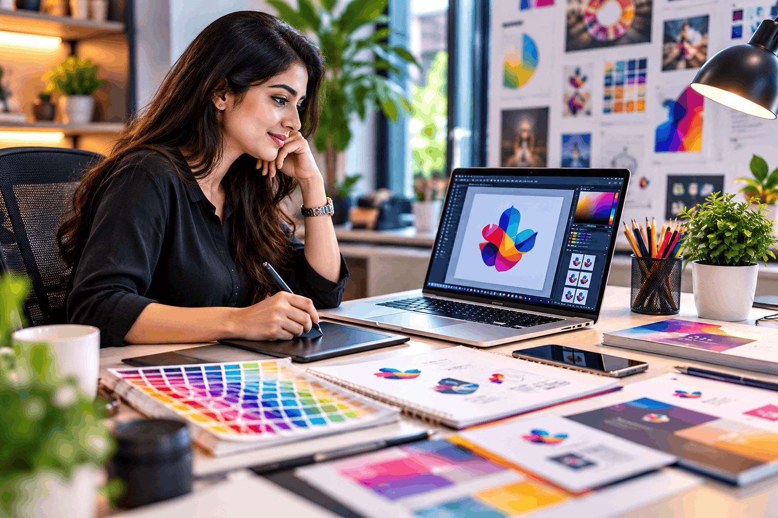 Graphic design colour swatches and creative stationery