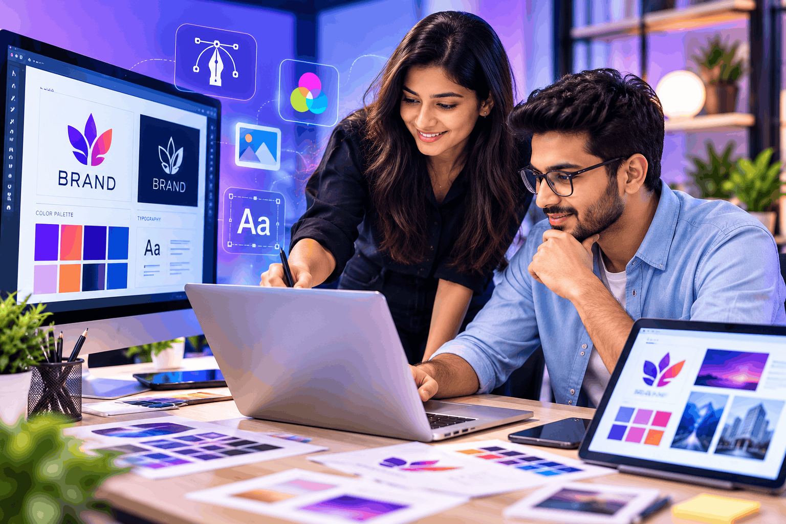 Branding design displayed on a professional designer monitor